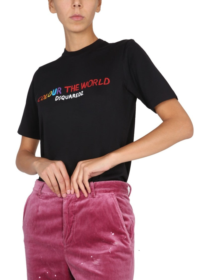 Black T-Shirt With Colorful Logo Print
