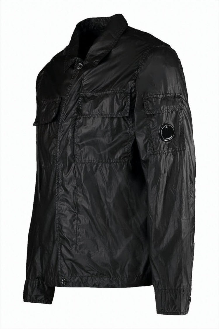 Lightweight Black Polyamide Casual Jacket With Classic Collar