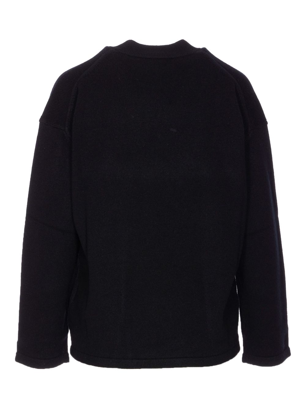 Relaxed Fit Black Knit Crewneck Sweater In Wool-Cashmere Blend