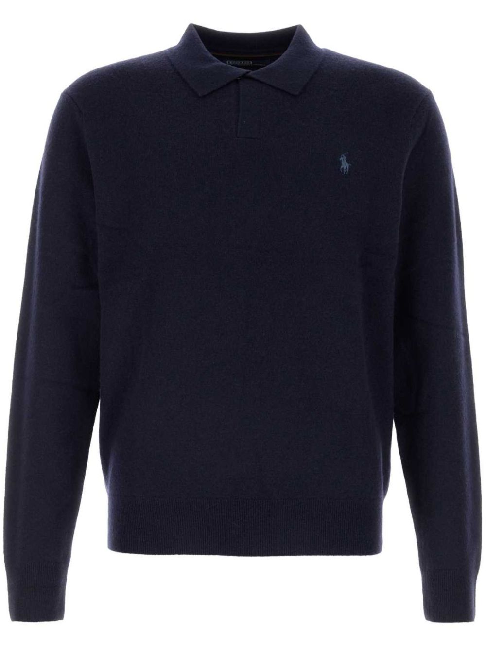 Polo-Style Navy Wool Sweater With Johnny Collar