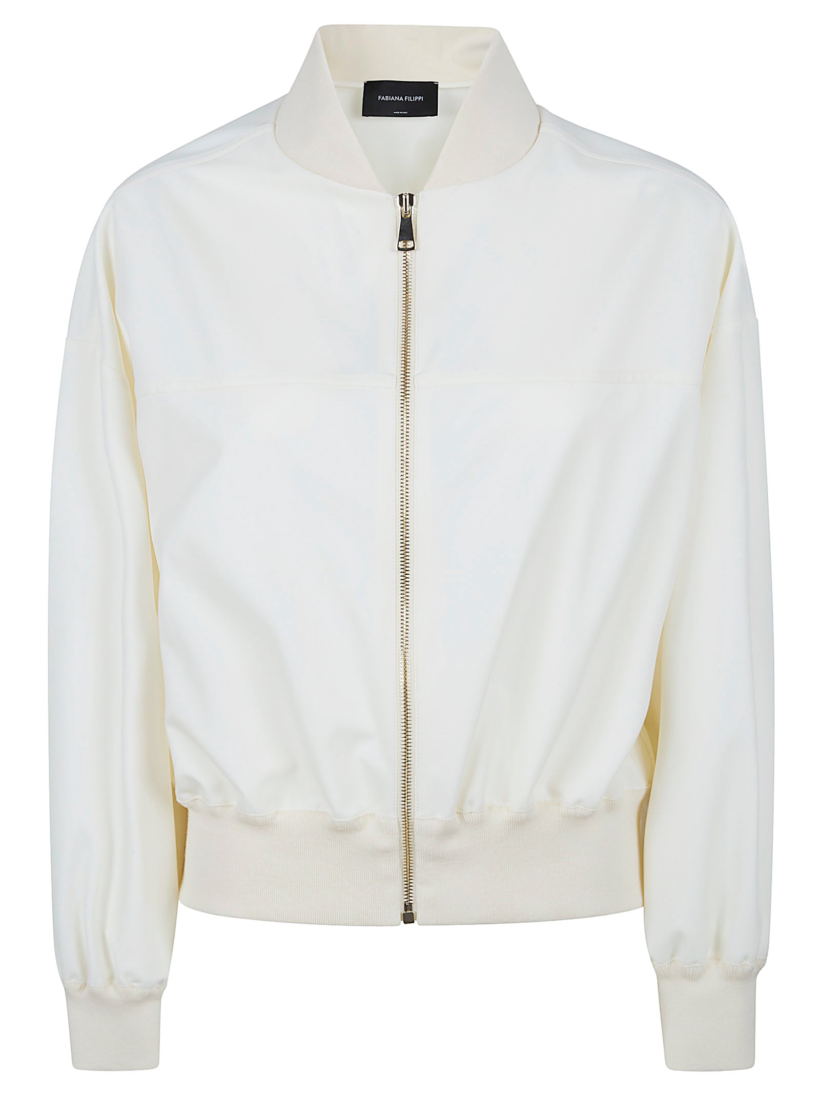 High-Collared Bomber Jacket with Tulle Trim
