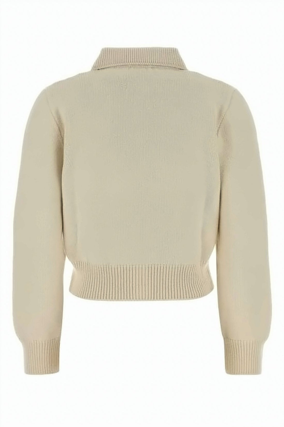 Cropped Wool Knit Cardigan with Classic Collar and Structured Silhouette
