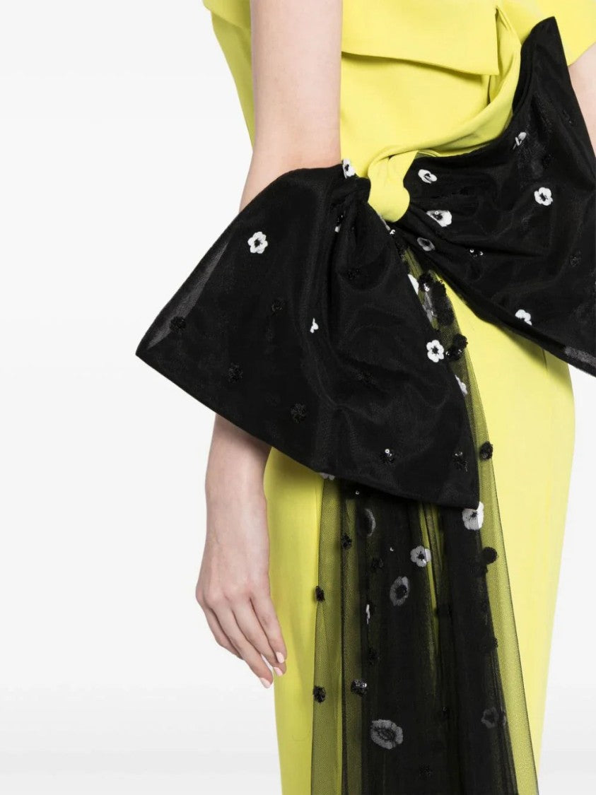 Crepe Off-Shoulder Dress With A Tulle Bow