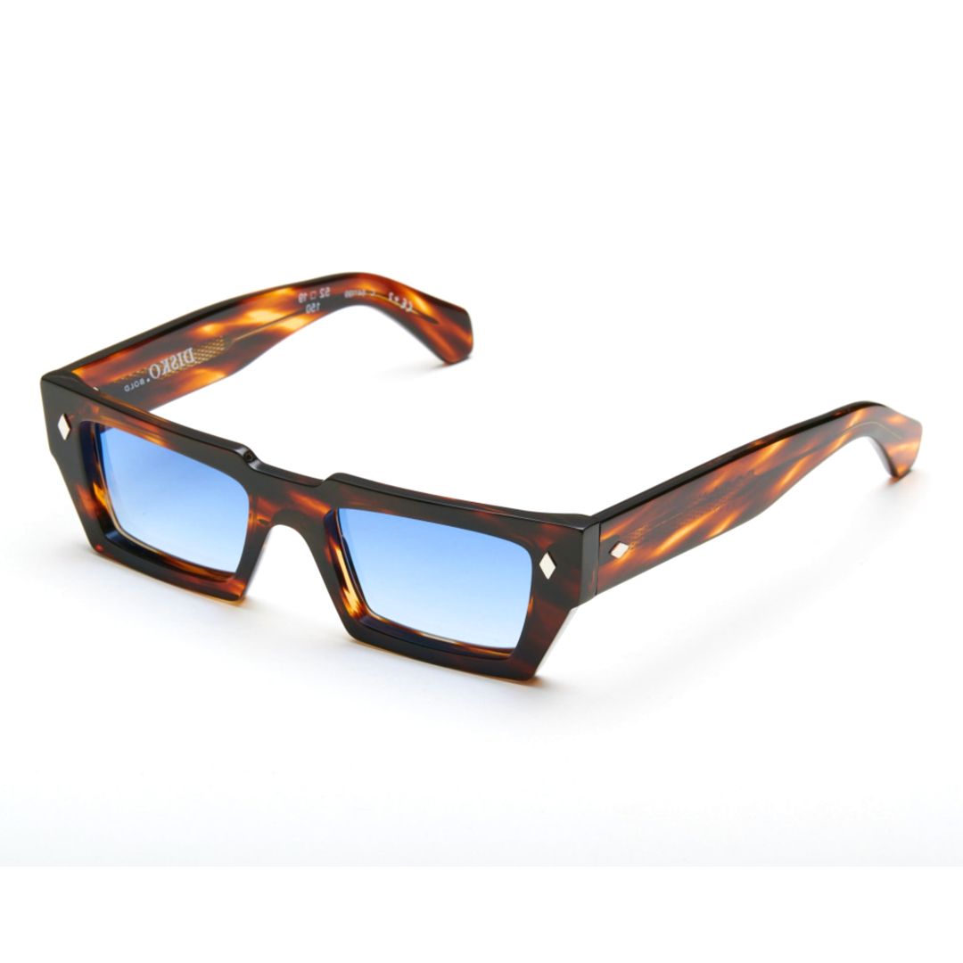 Disko Rectangular Tortoiseshell Sunglasses with Blue Lenses