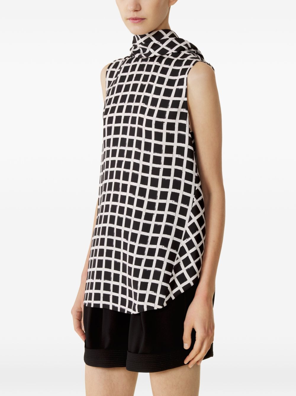 Black White Check Knot Detail Top
