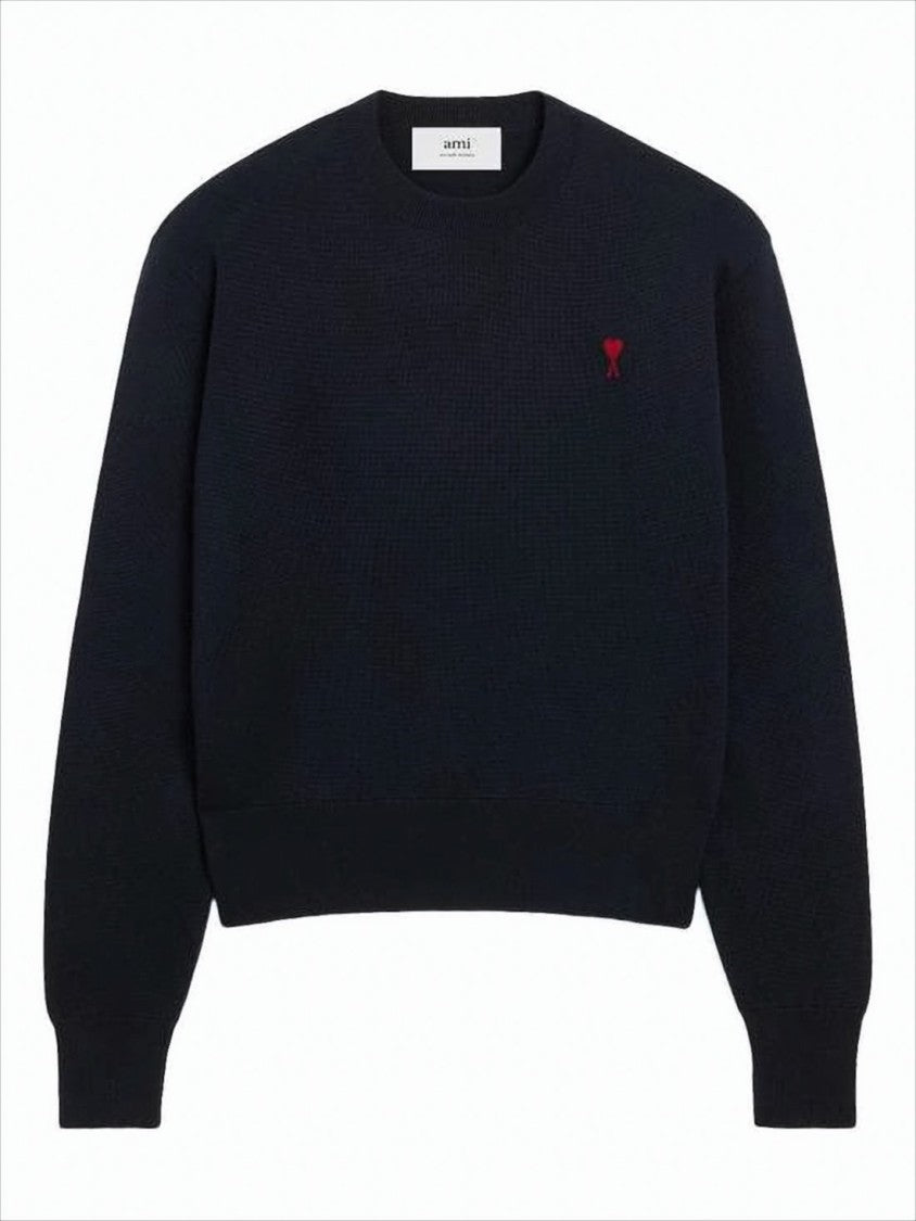 Classic Crewneck Wool Sweater with Subtle Heart Emblem