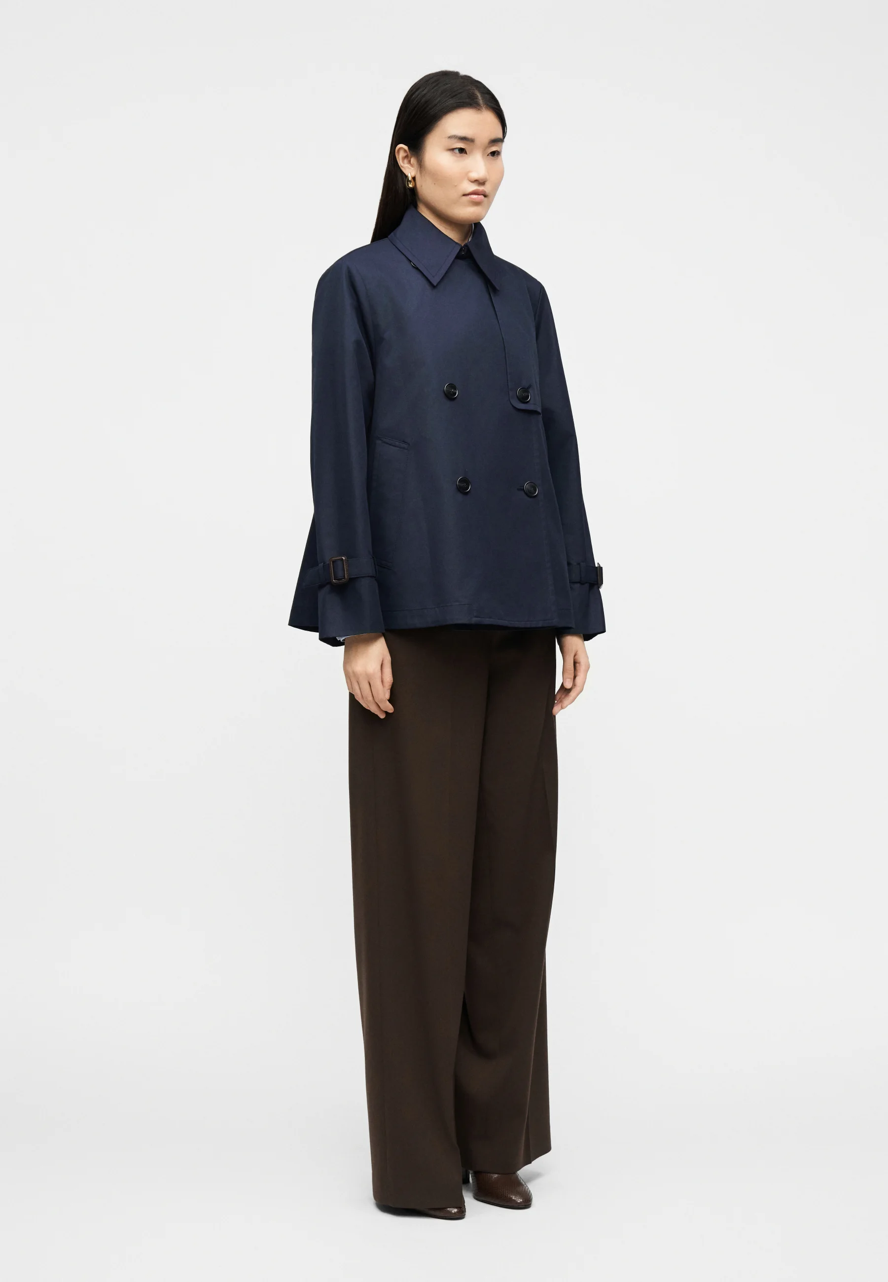 Navy Blue Cotton Blend Rain Jacket