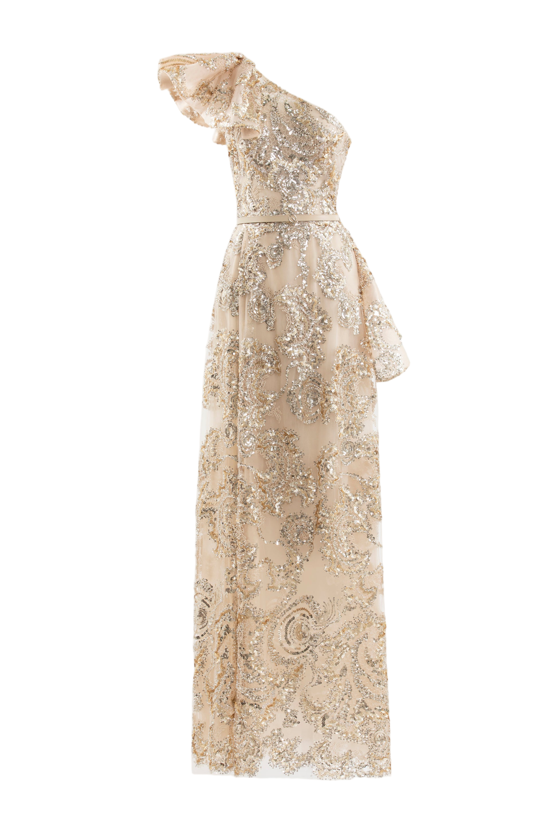 Ruffle Embroidered Long Dress
