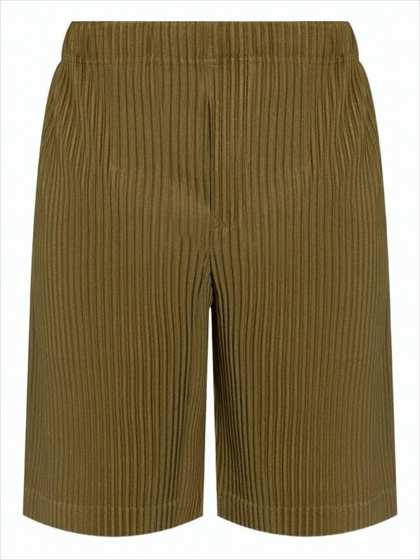 Pleated Brown Shorts with Silhouette