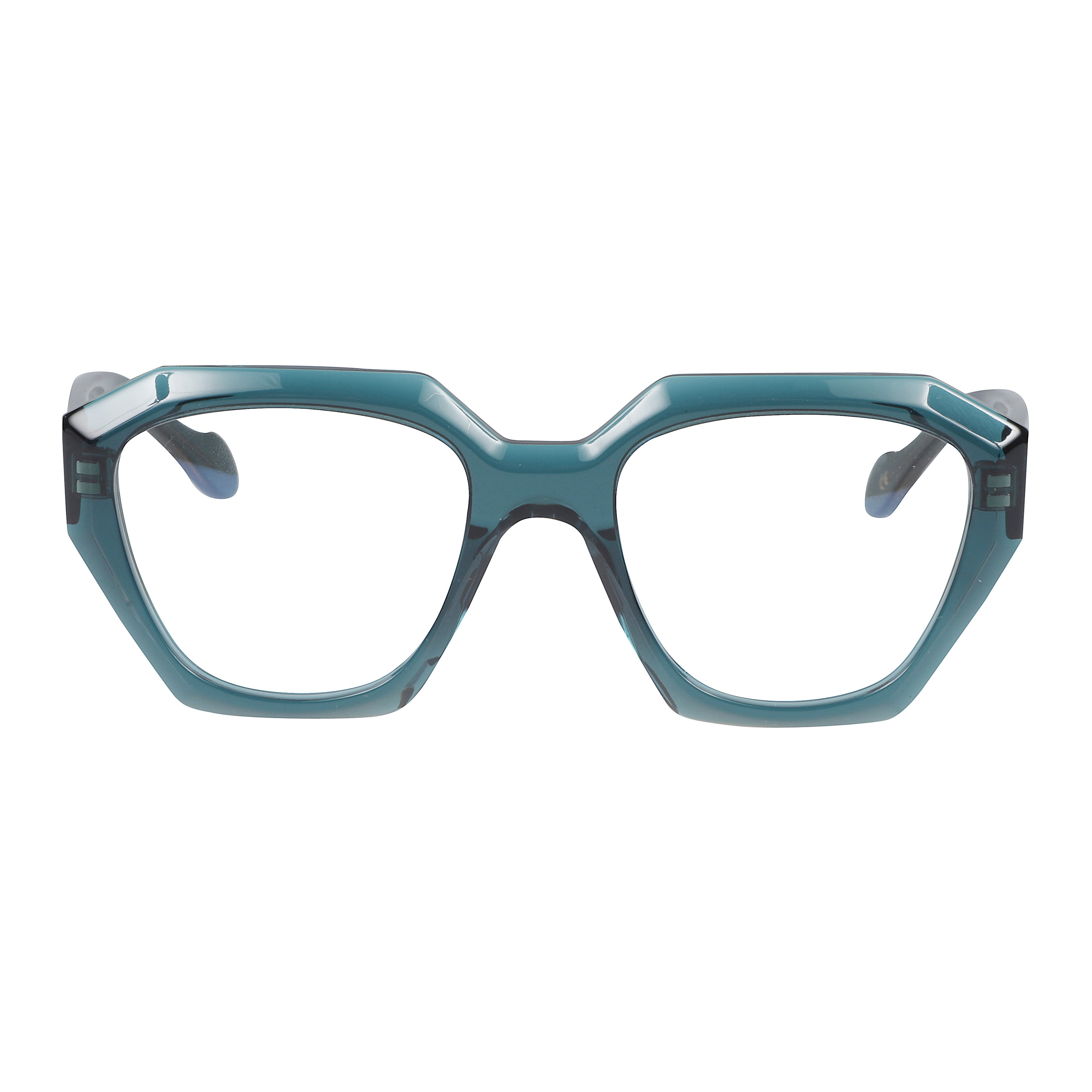 Marilyn/K-V Angular Geometric Sunglasses with Translucent Teal Frame