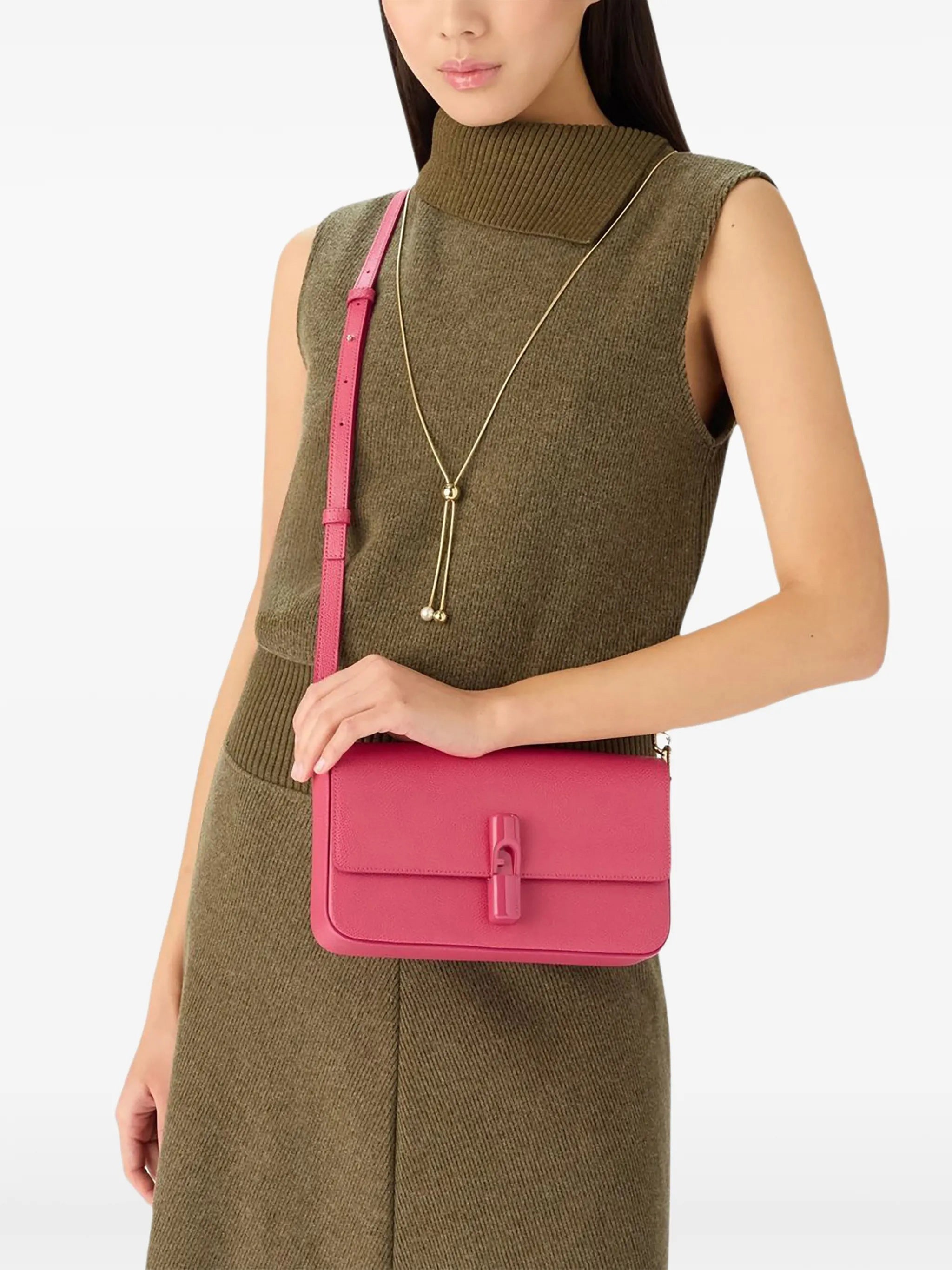 Iride S Textured Pink Leather Shoulder Bag