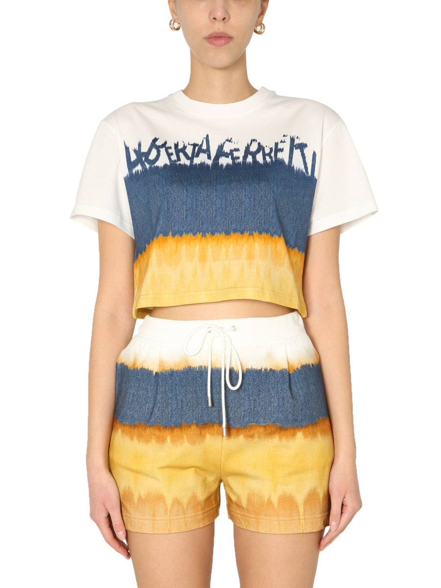 Cropped Printed Cotton T-Shirt