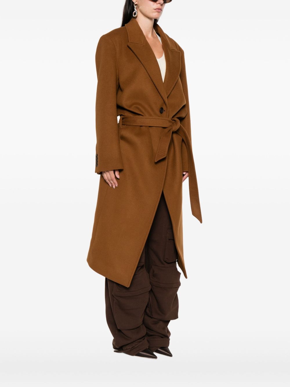 Long Camel Coat with Tailored Waist