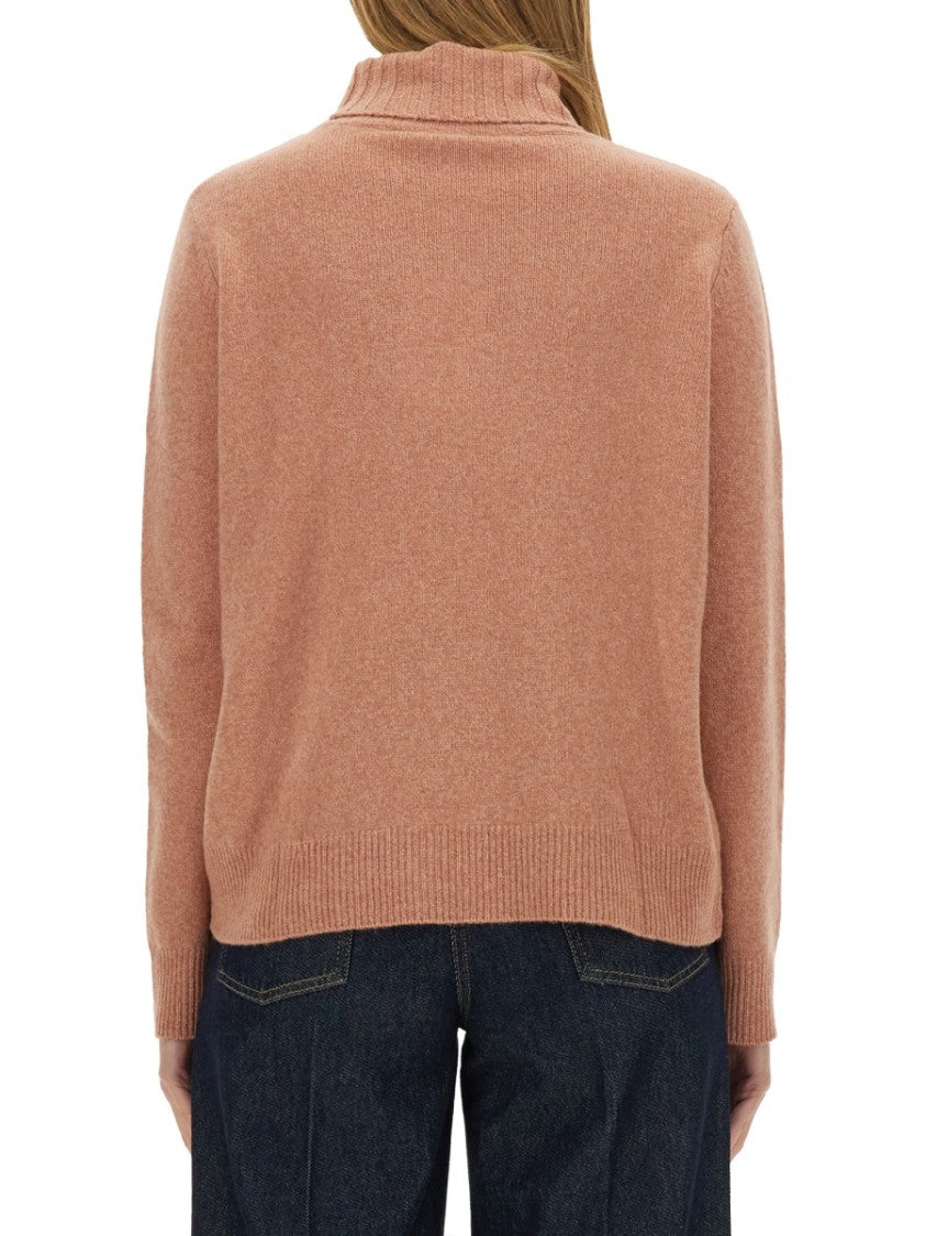 High-Neck Wool Jersey With Ribbed Hem