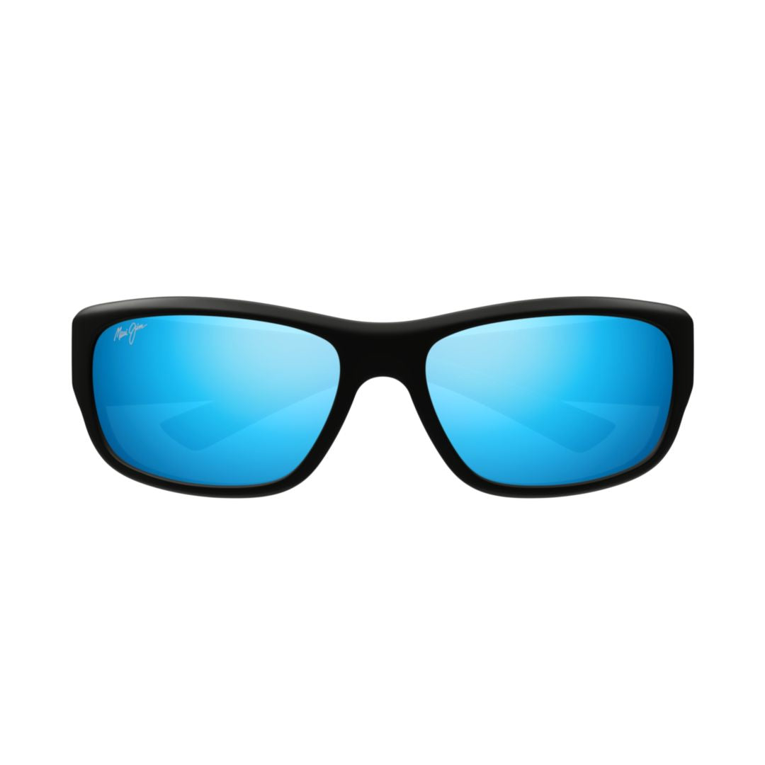 Maukele Rectangular Frame Sunglasses with Reflective Blue Lenses