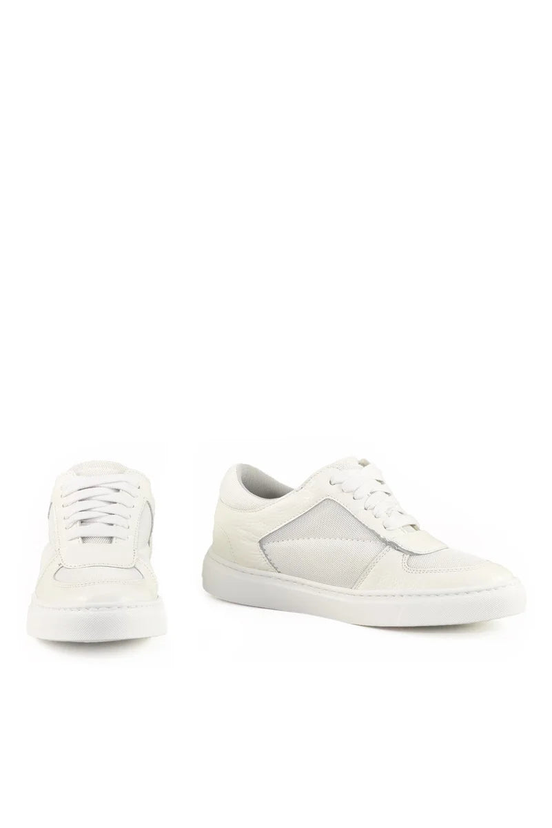 Low-Top White Sneakers with Leather