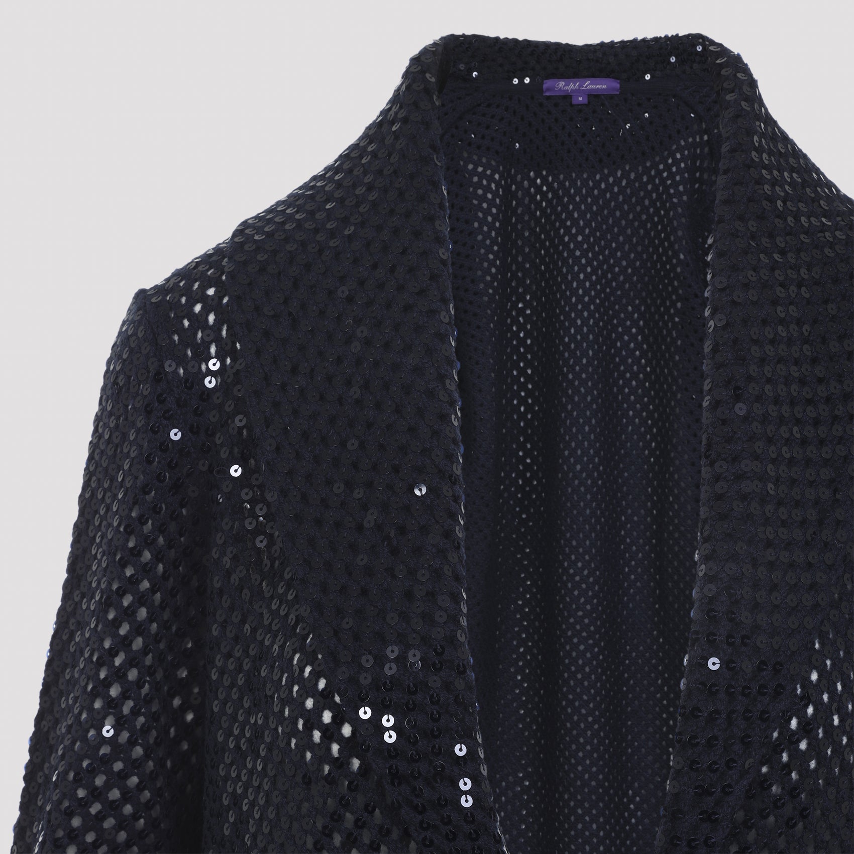 Open-Front Cashmere Sweater with Mesh-Knit and Sequins