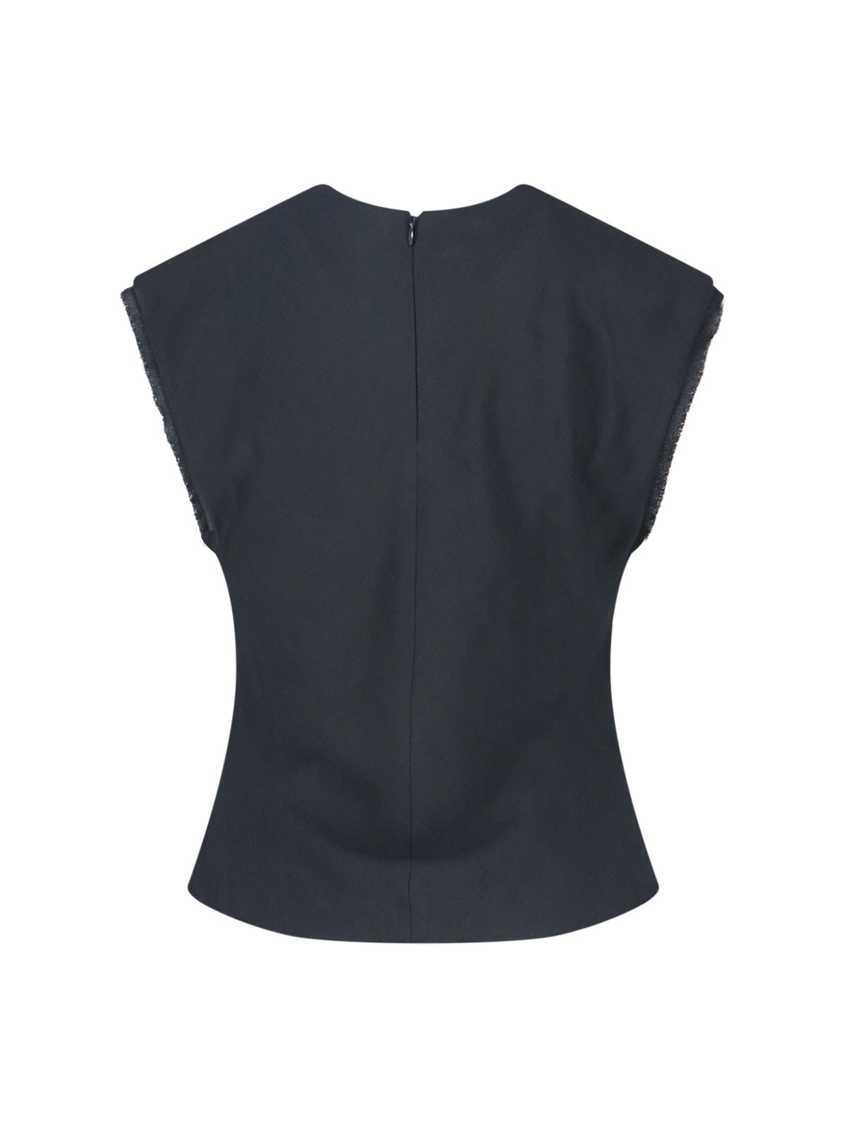 Sleeveless Black Viscose Top with Curved Hem