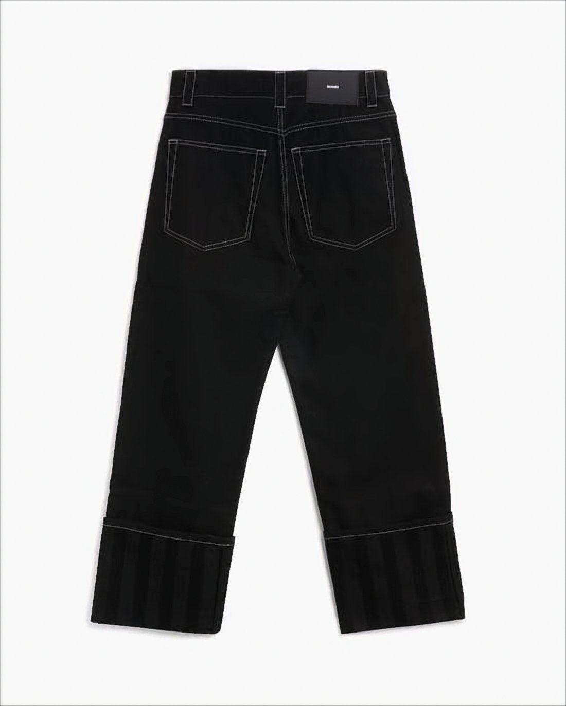 Cropped Wide-Leg Denim Pants with Subtle Striped Cuff