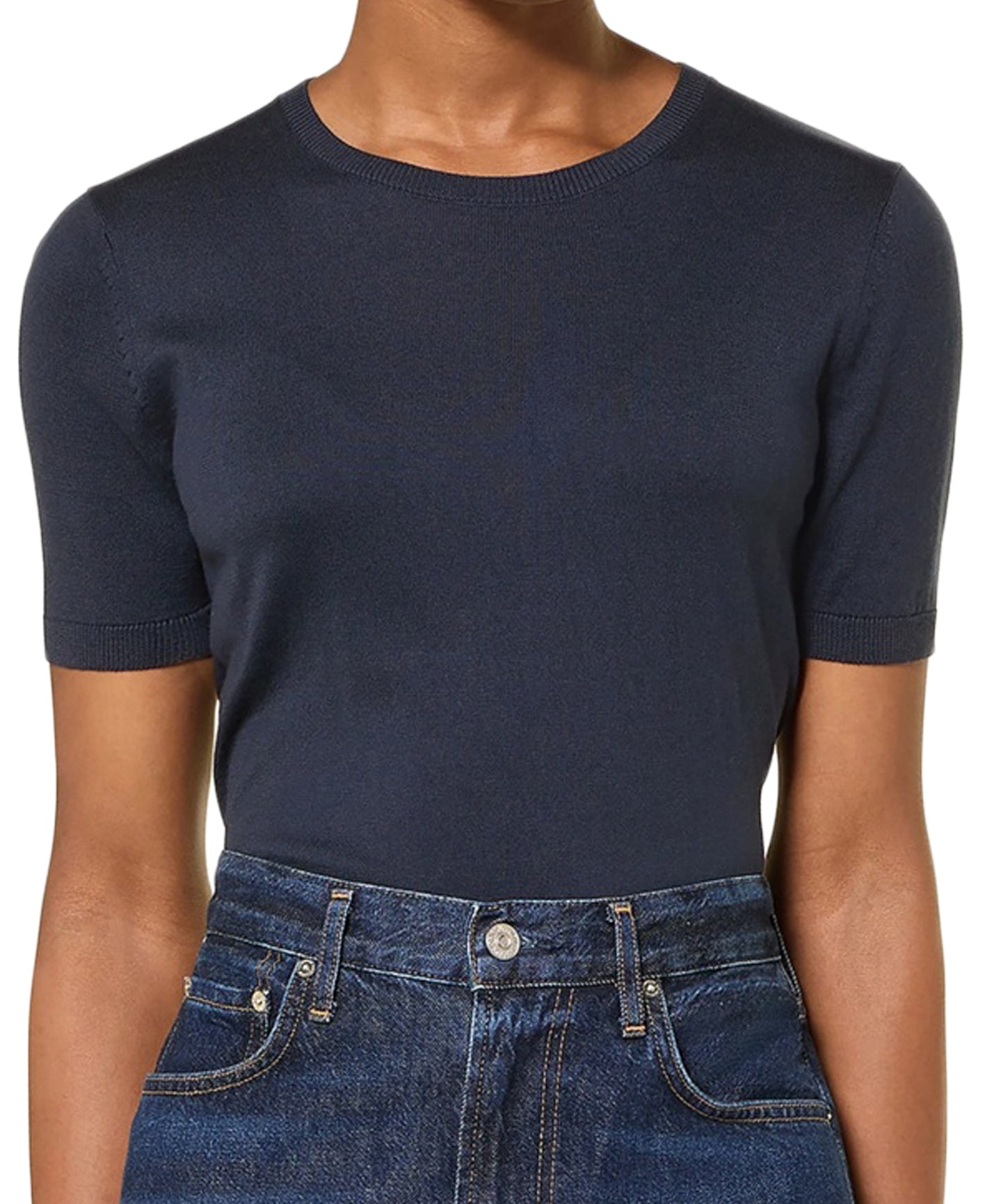 Cropped Short-Sleeved with Classic Crew Neckline