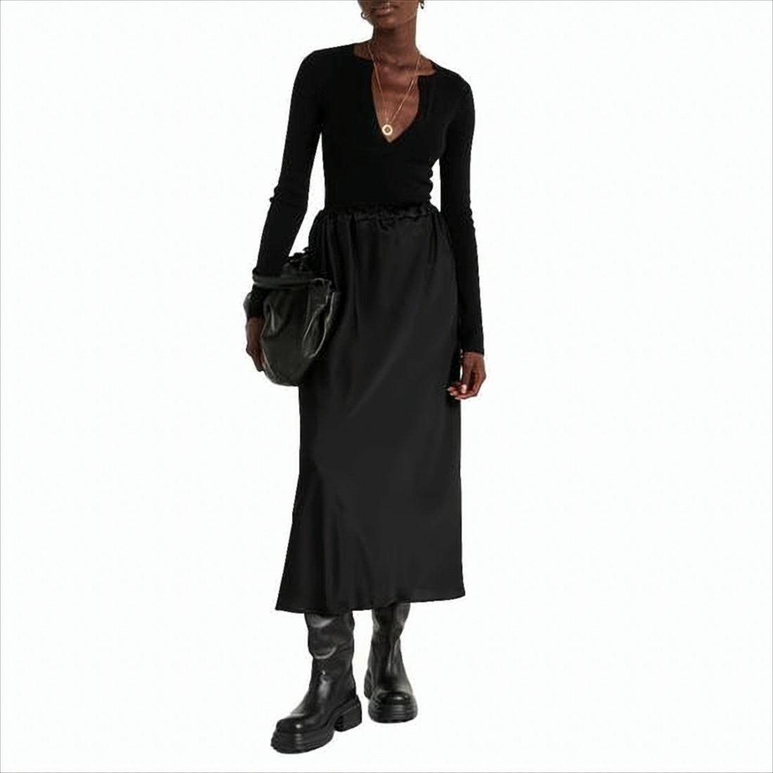 Black Deep V-Neck Sweater With Cashmere-Silk Blend