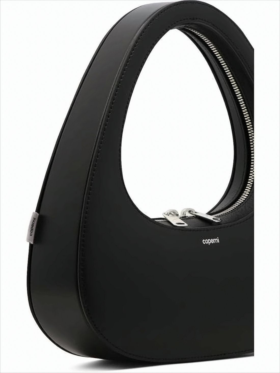 Triangular-Shaped Black Leather Tote Bag