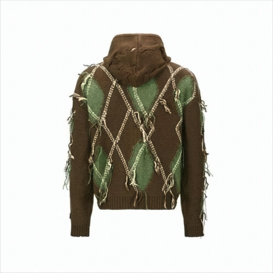 Textured Brown Zip-Up Hoodie with Cable Knit