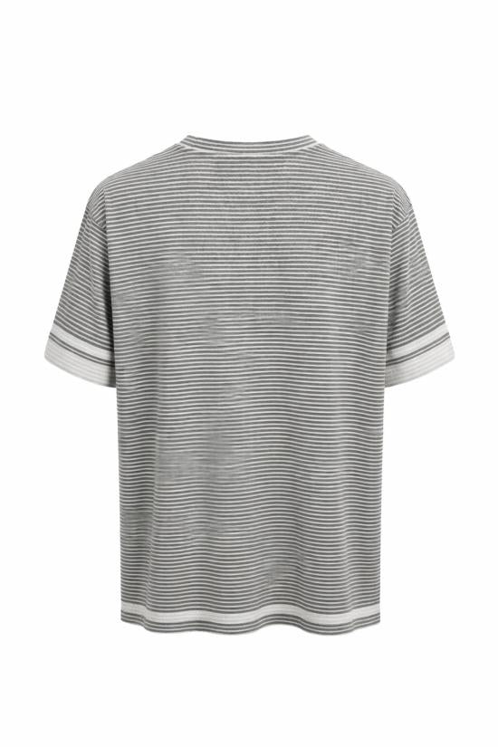 Horizontal Stripe Short-Sleeve T-Shirt With Contrasting Cuffs
