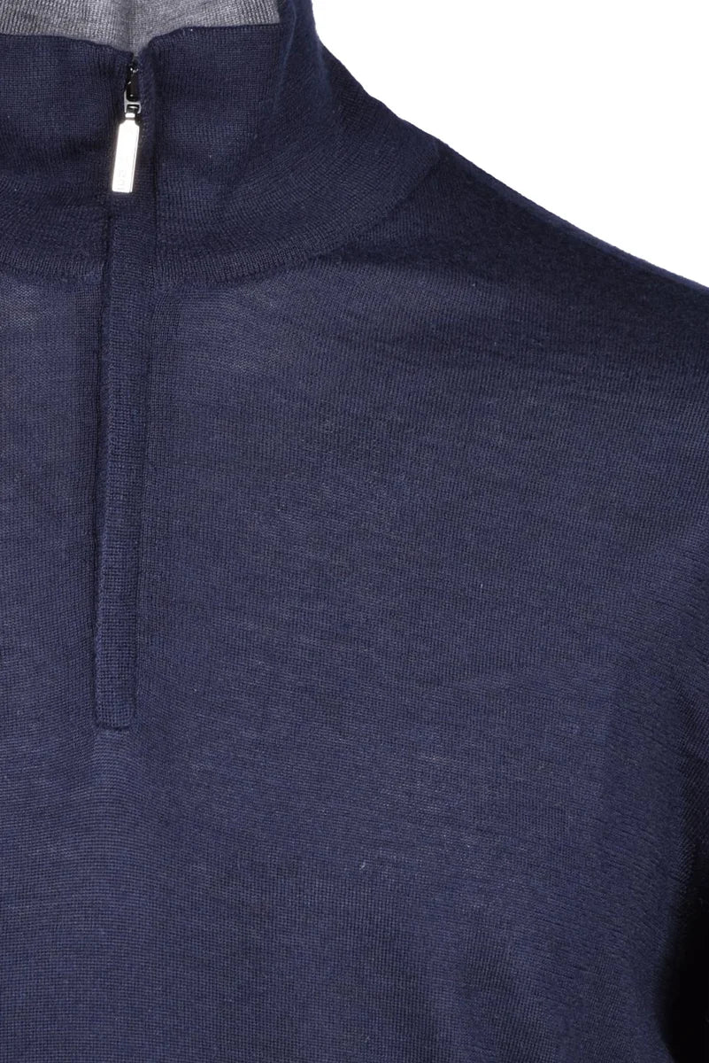 High Neck Zip Pullover - Blue