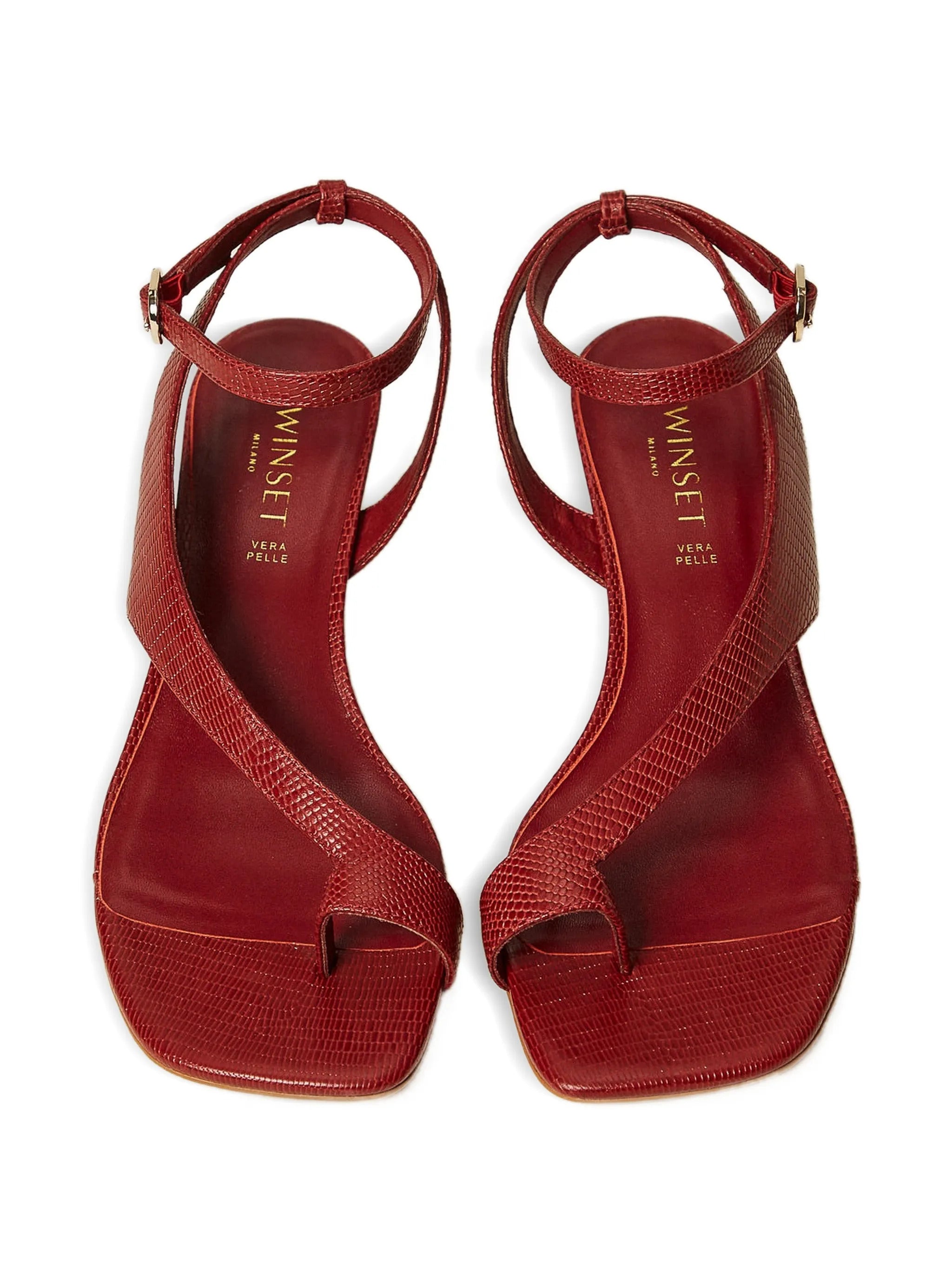 Lizard-Embossed Leather Sandals with Adjustable Ankle Strap