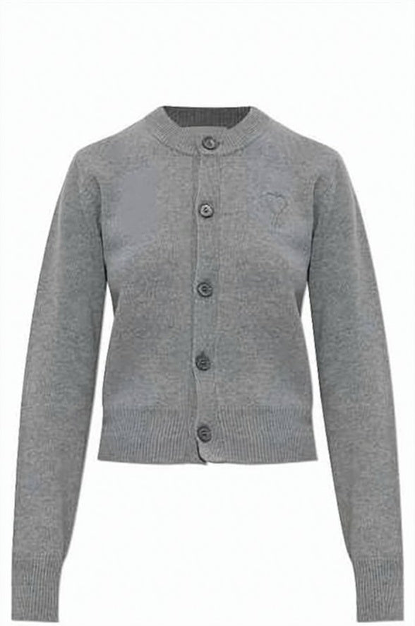 Cropped Grey Cardigan with Round Neckline