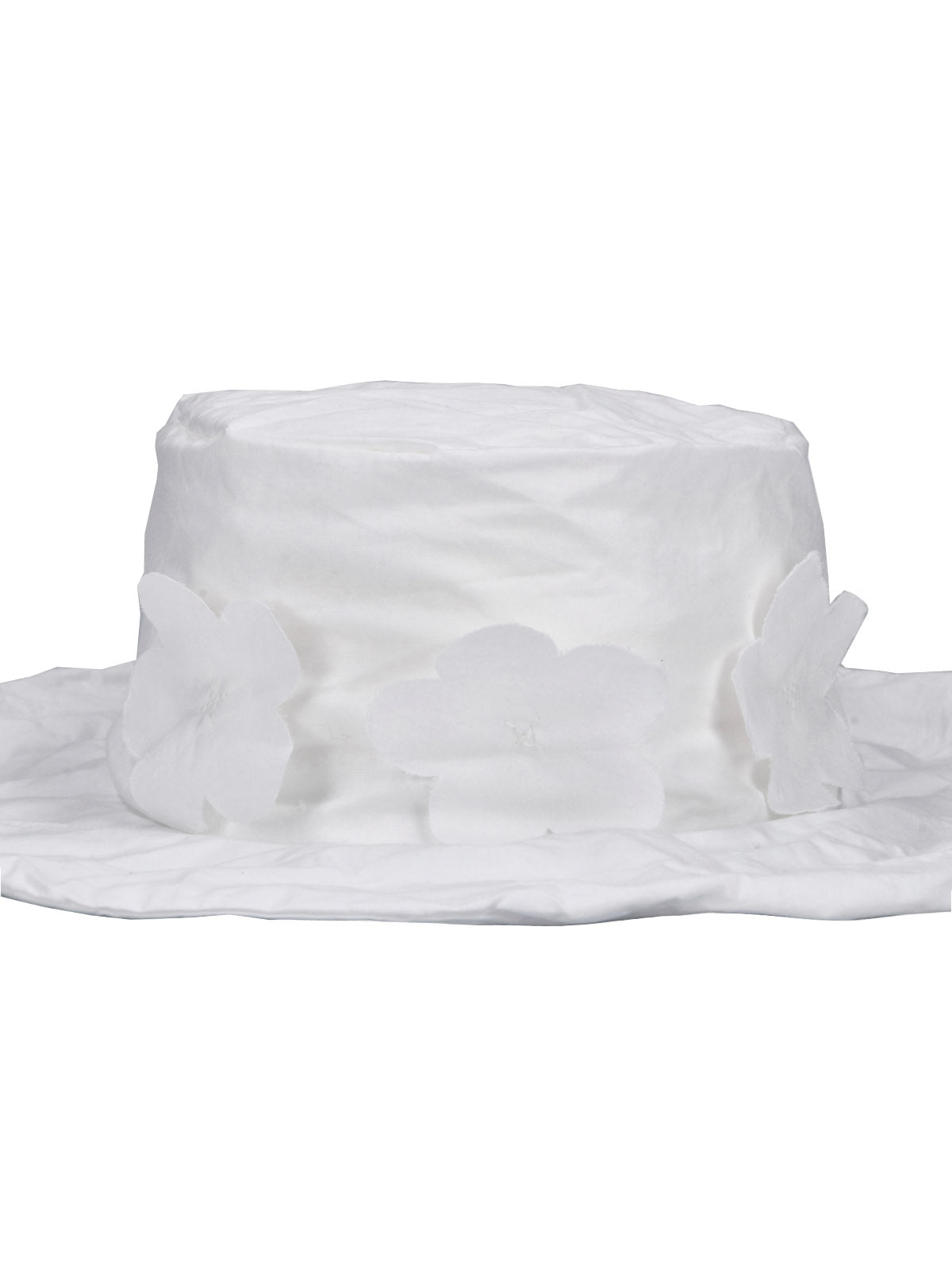 White Wide-Brimmed Floral Appliqué Cotton Hat