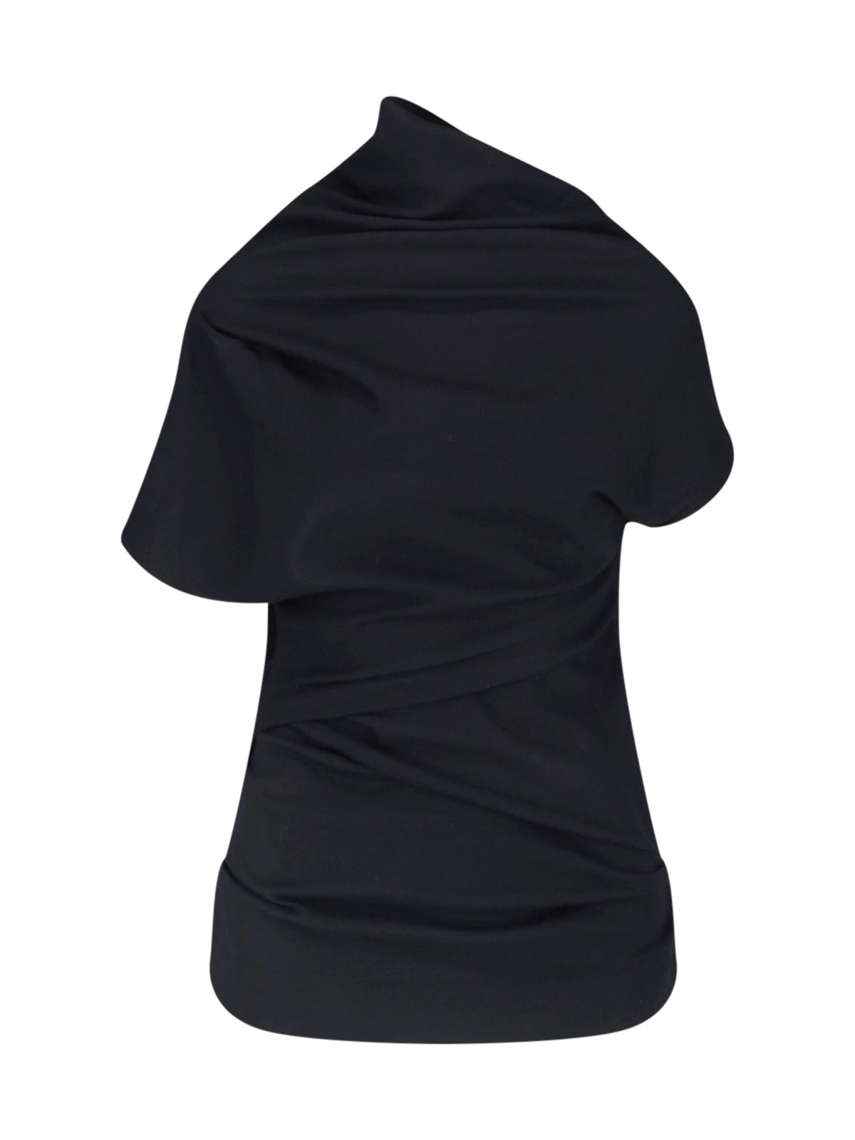 Black Asymmetrical Draped Draped Top