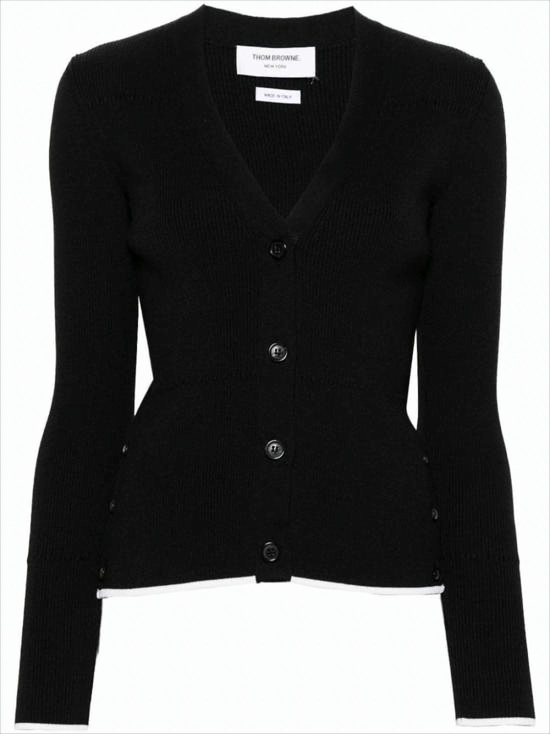 Fitted Black Wool-Silk Blend Cardigan