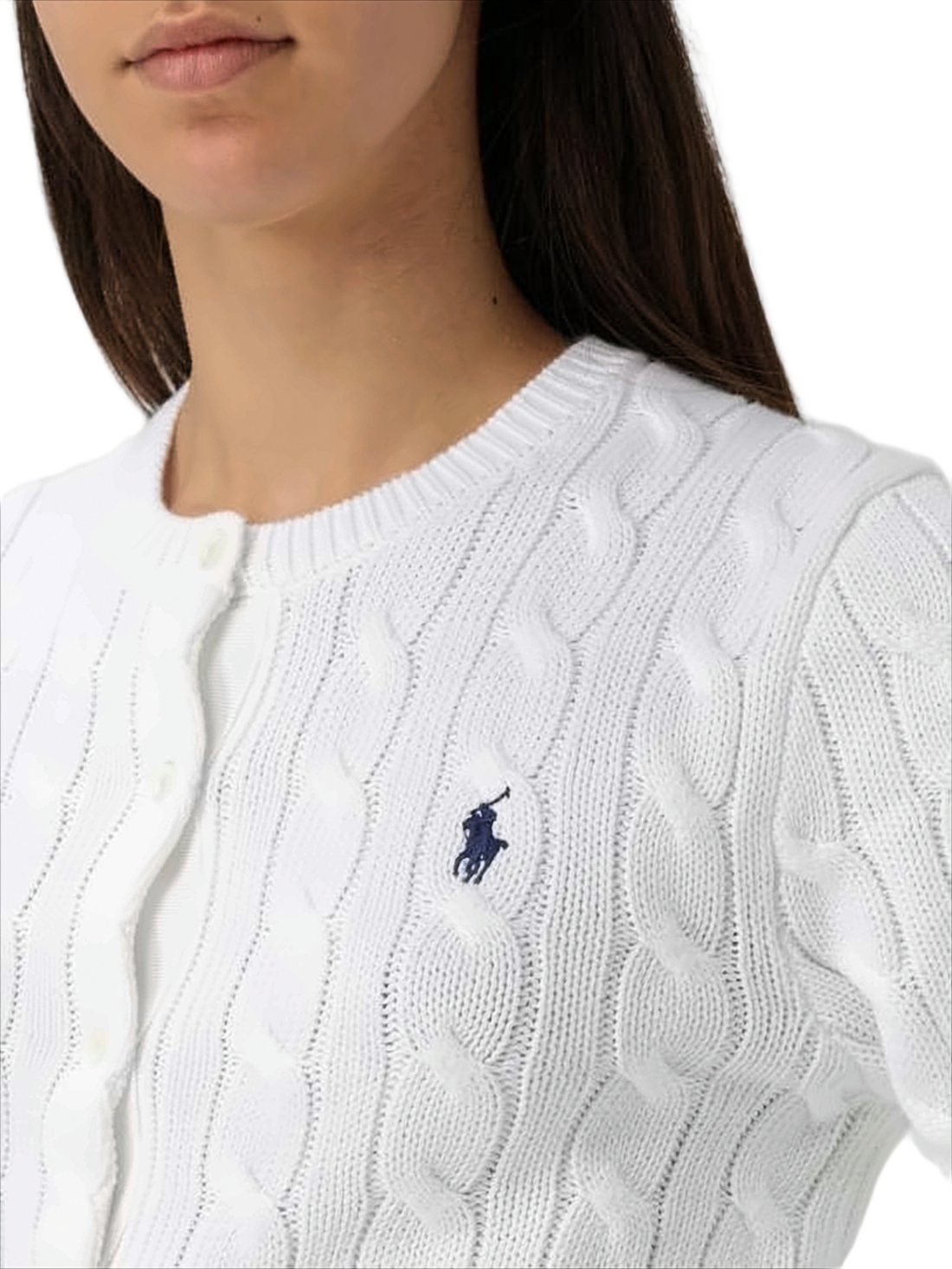 Cropped Cable Knit Cardigan with Button-Down Front