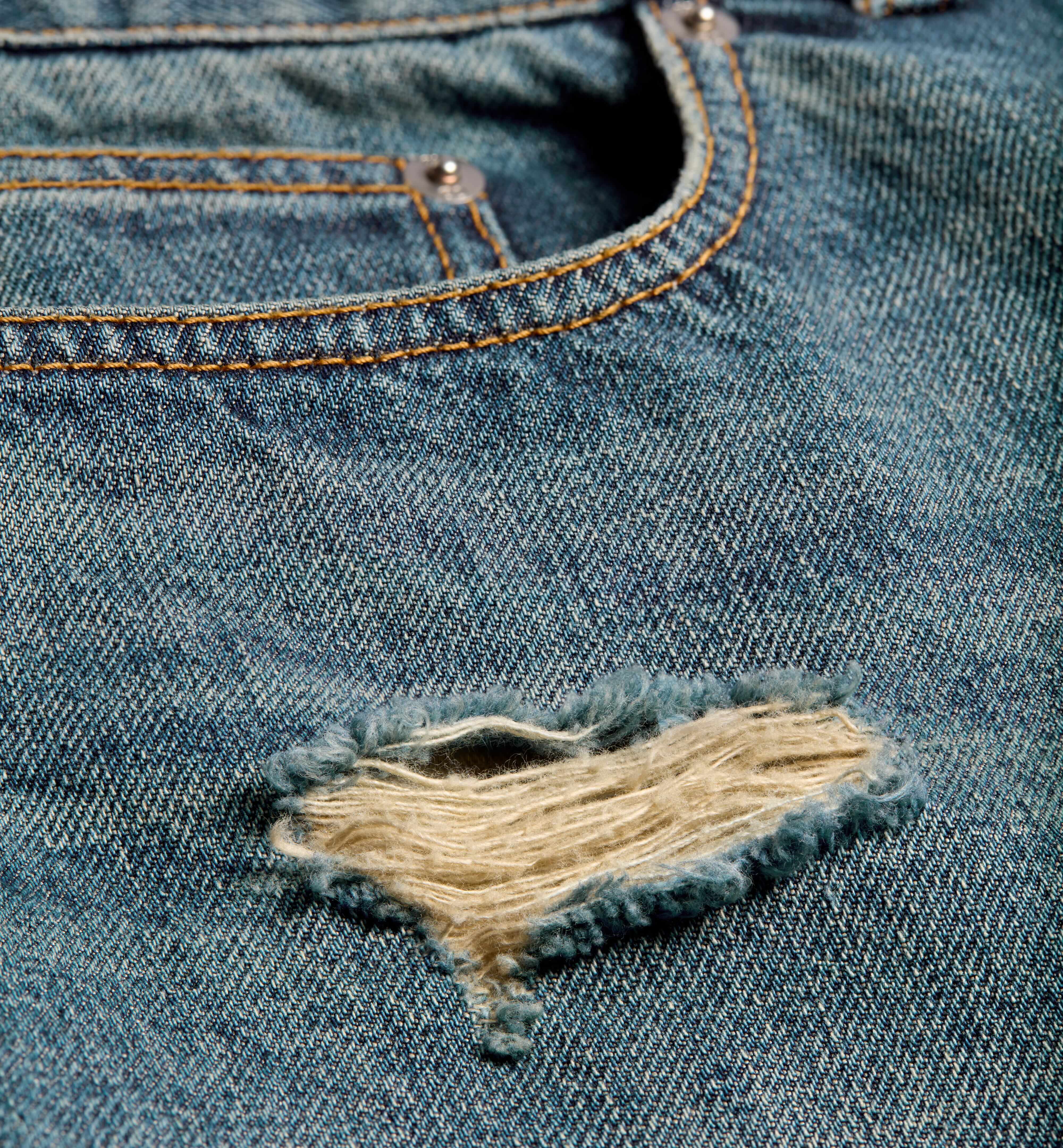 Classic Straight-Leg Denim Jeans With Distressed Details