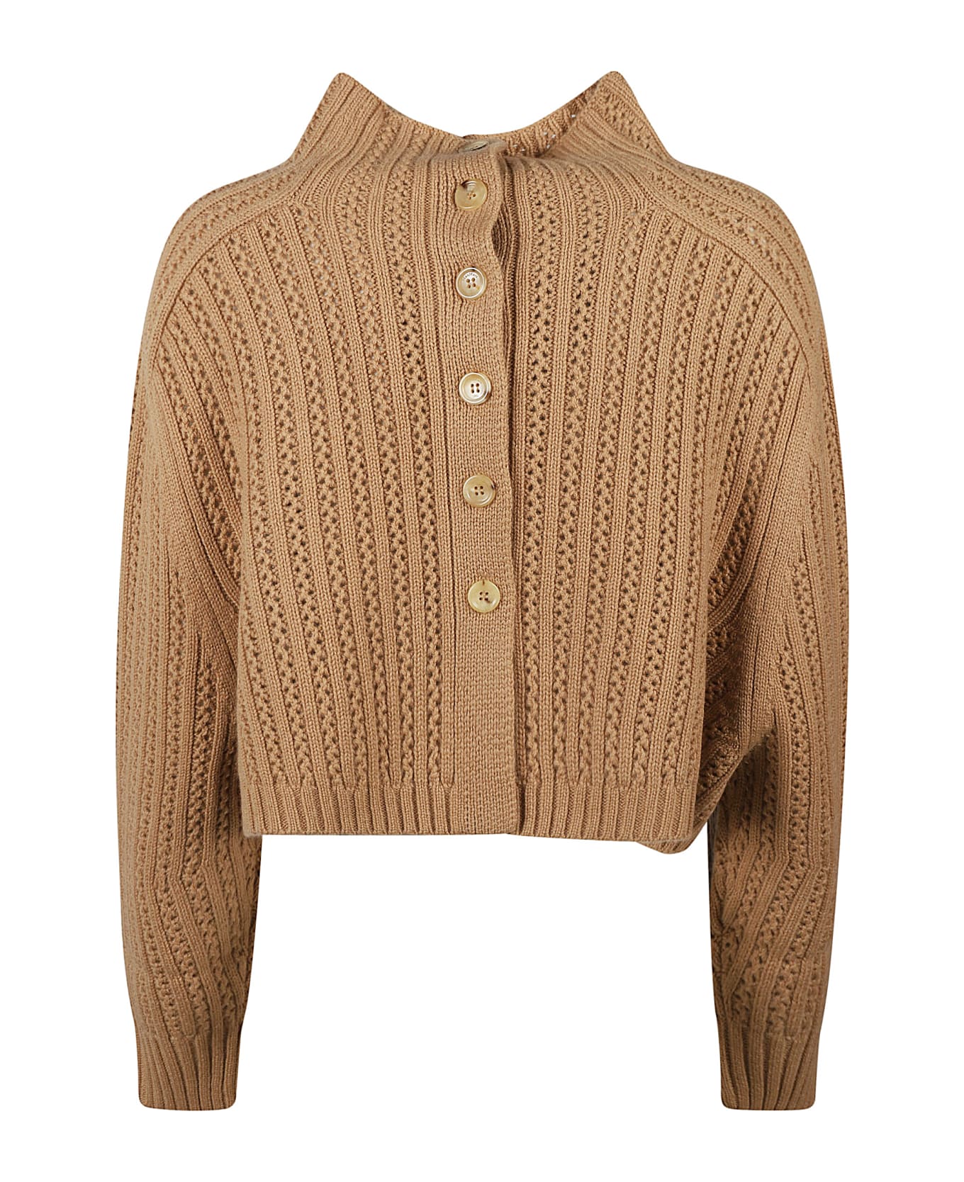Textured Cable Knit Sweater with High Neckline