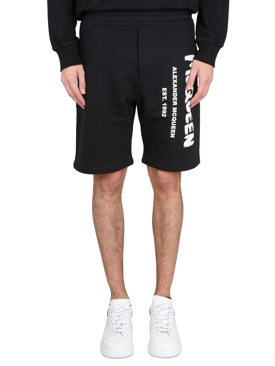 Graffiti Logo Cotton Bermuda Shorts