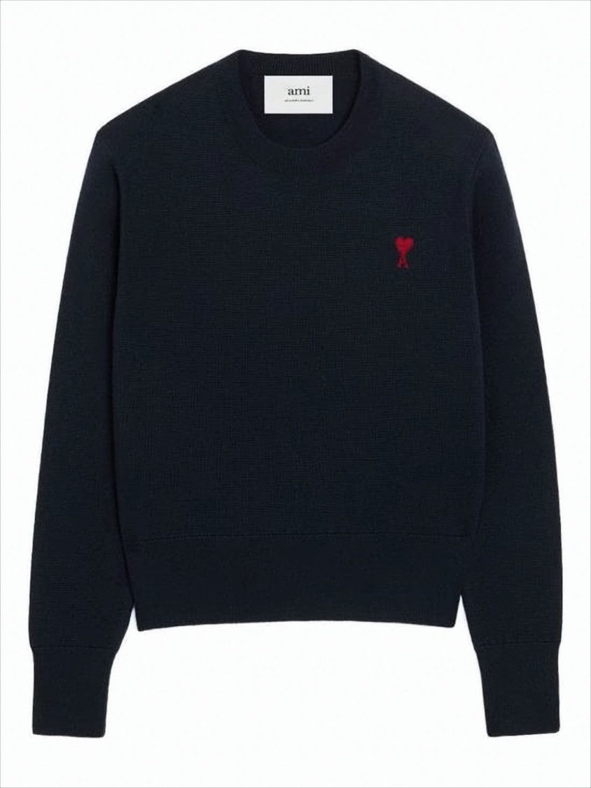 Classic Crew Neck Sweater with Embroidered Heart Detail
