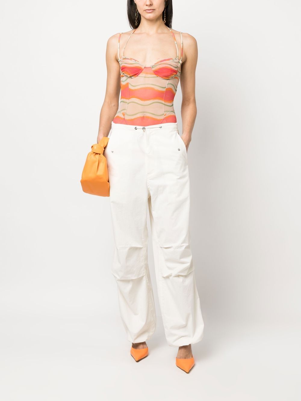 Graphic-Print Mesh Bodysuit