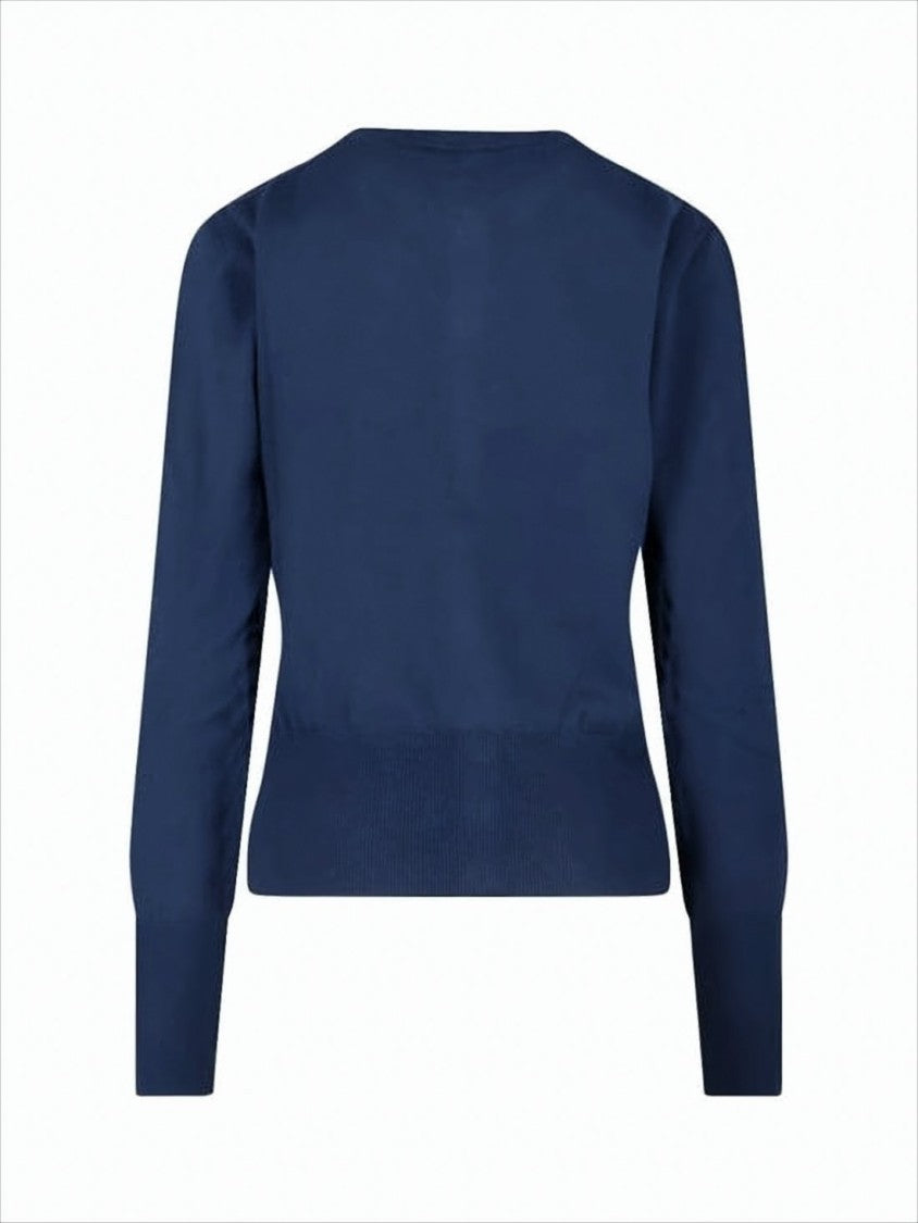 Round Neck Cashmere-Blend Cardigan with Ribbed Hem