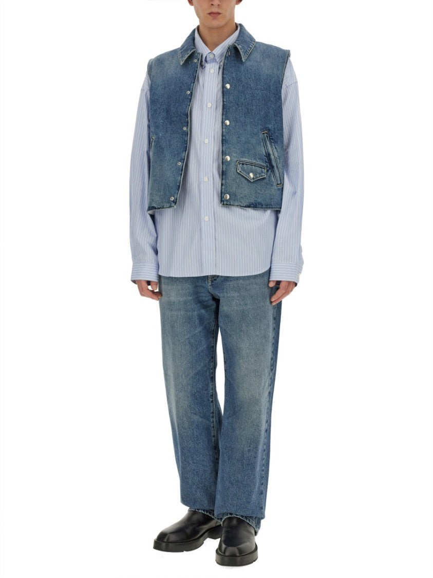 Cropped Denim Vest With Classic Collar