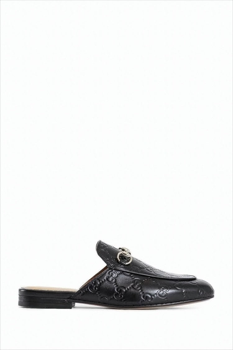 Embossed Leather Slip-On Mules
