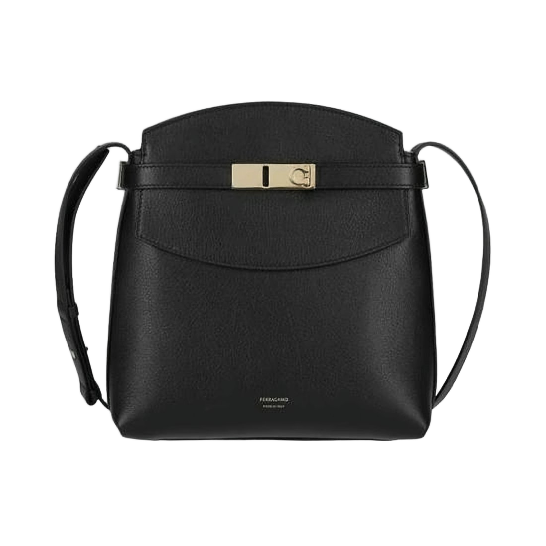 Structured Black Calf Leather Crossbody Bag