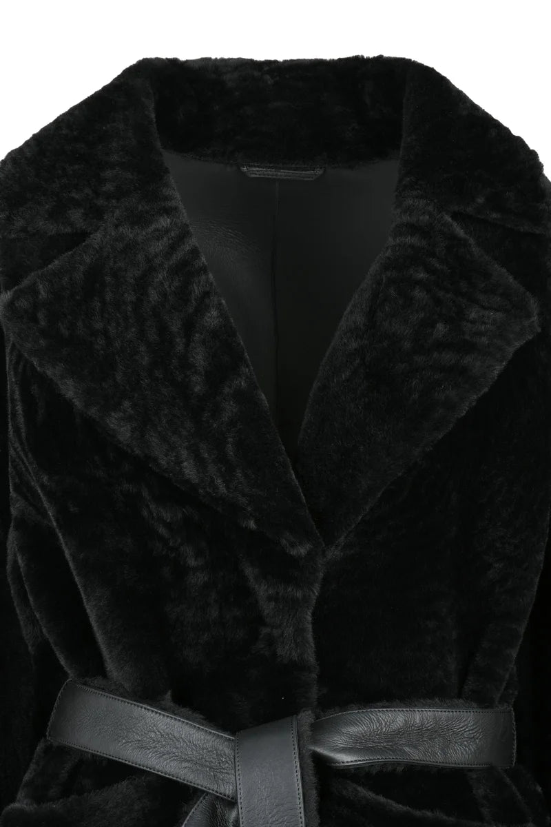 Real Fur Shearling Coat - Black