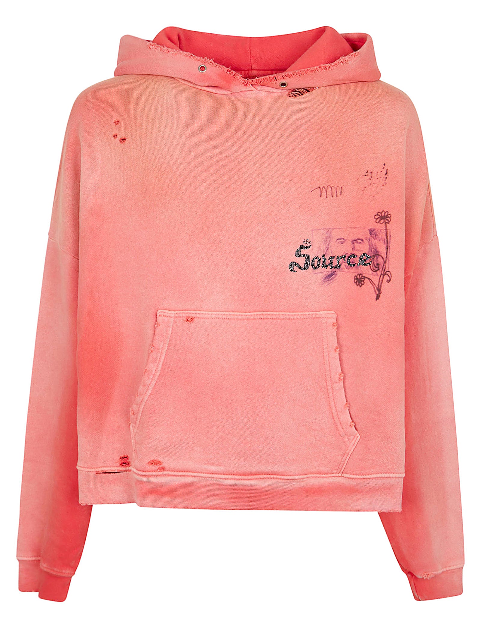 Cropped Distressed Hoodie with Graphic Prints