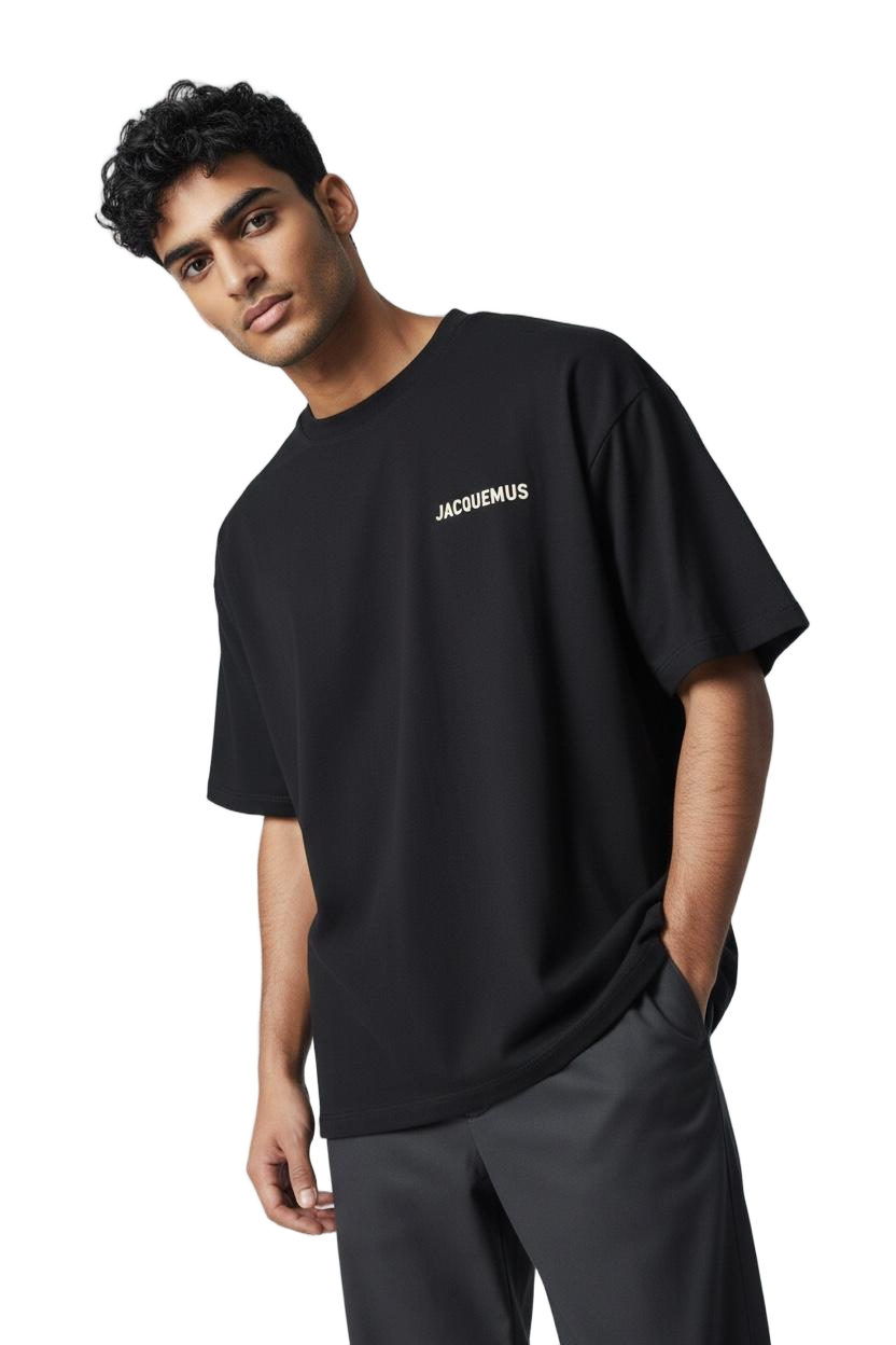 Loose-Fitting Black T-Shirt with Logo Details