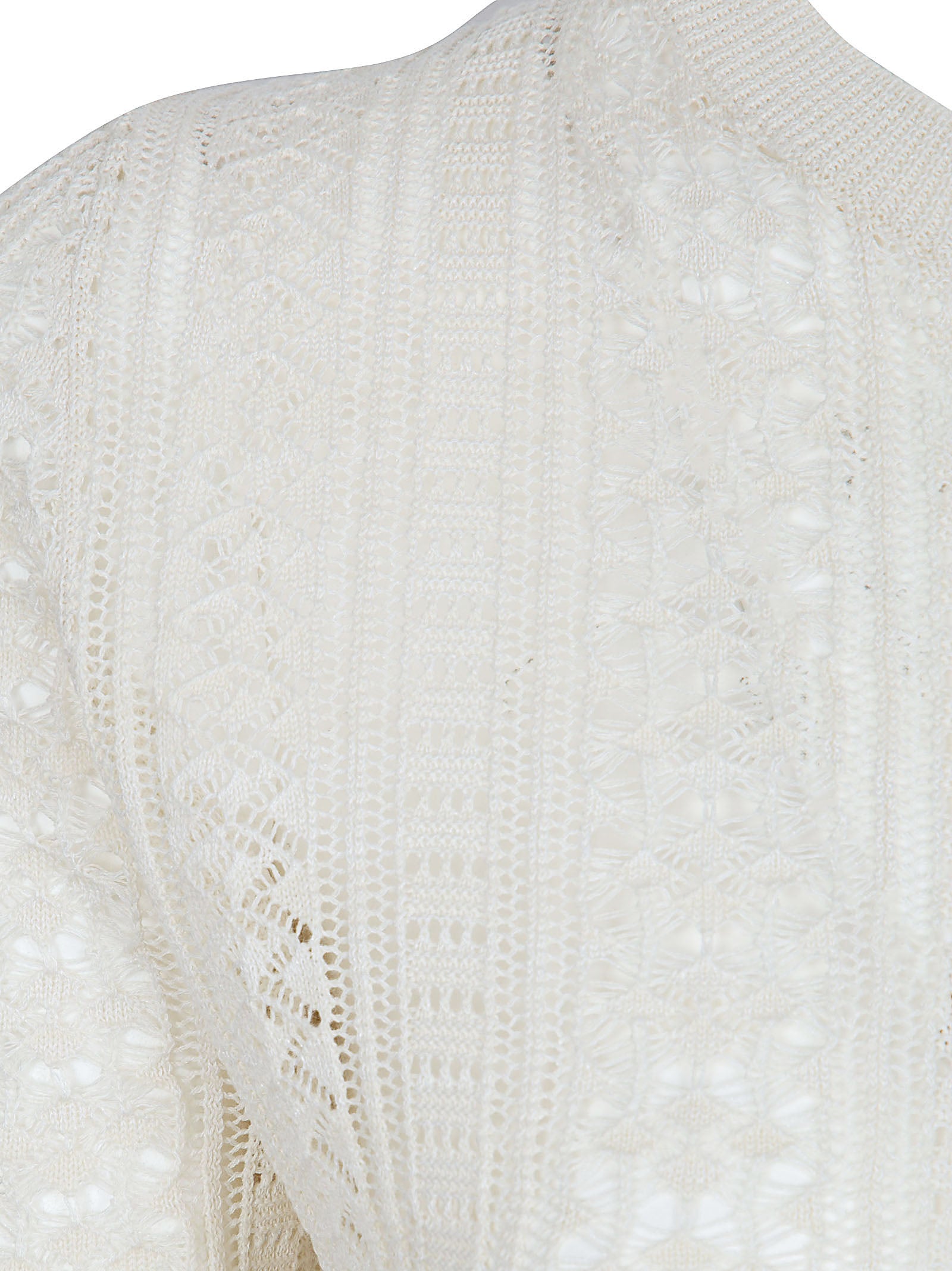 Openwork Knit Top with Round Neckline and Short Sleeves