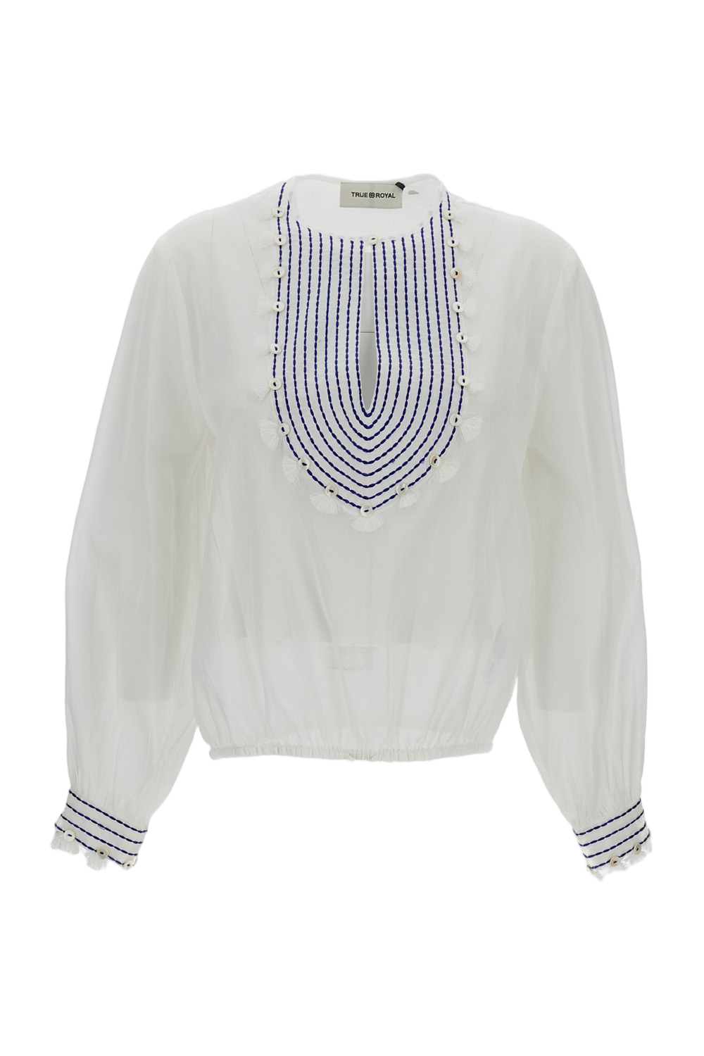 Sheer White Blouse with Decorative Bib