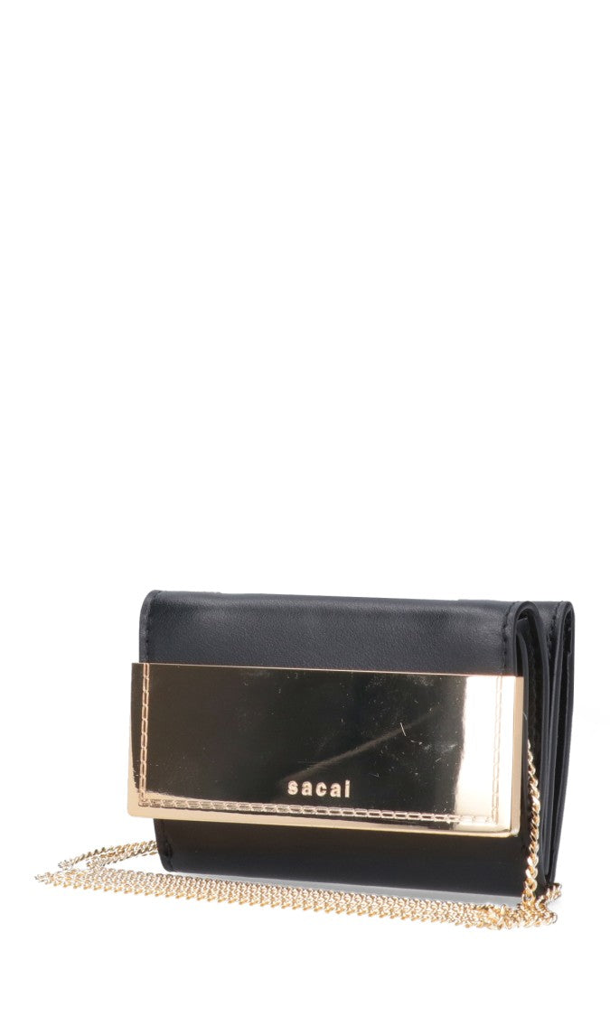 Rectangular Black Wallet With Gold-Tone Accent